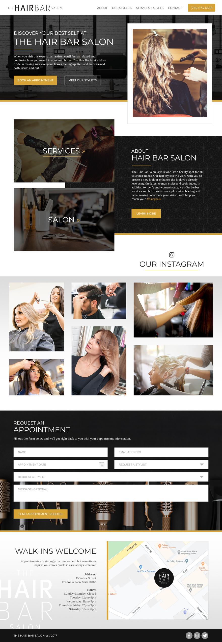 The hair bar salon site design the design layer