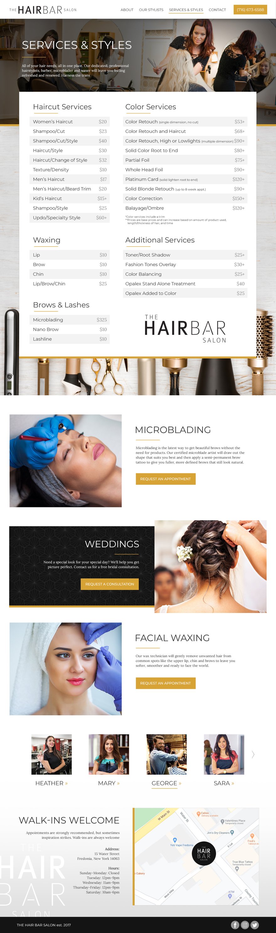 The hair bar salon site design the design layer