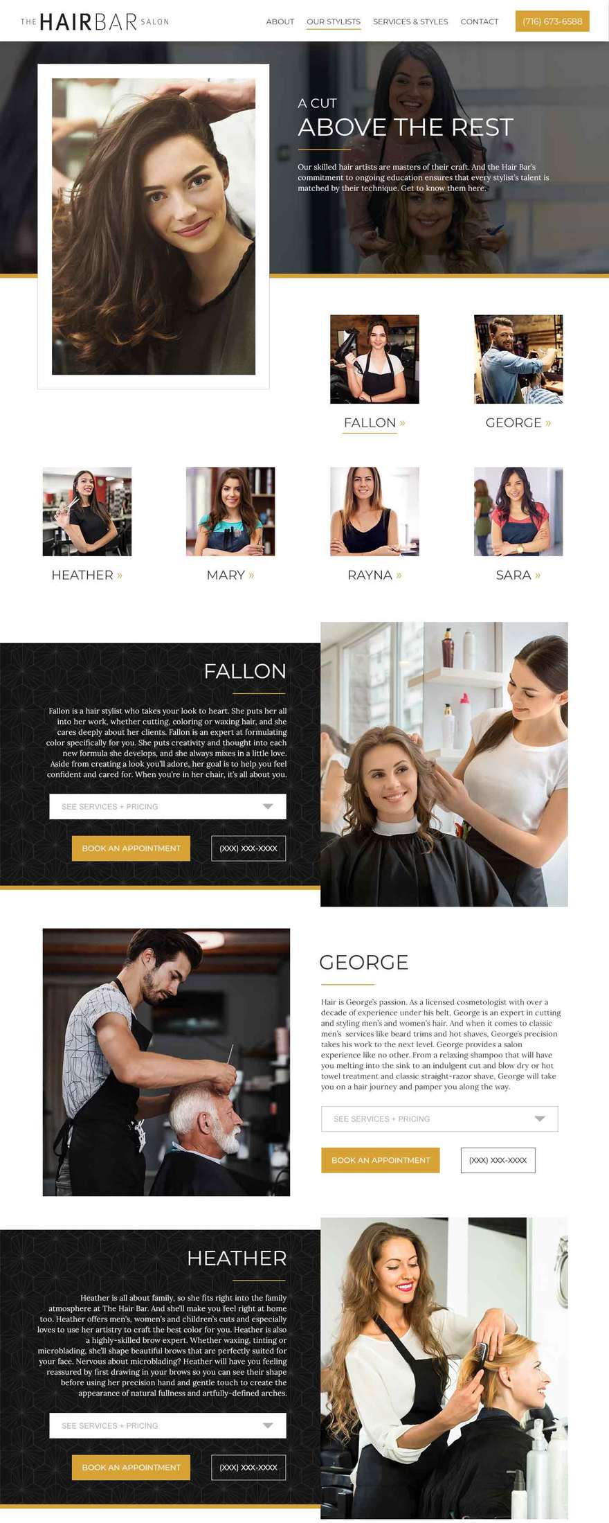 The hair bar salon site design the design layer